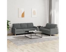 vidaXL 2 Piece Sofa Set with Cushions Dark Grey Fabric