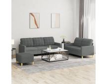 vidaXL 3 Piece Sofa Set with Cushions Dark Grey Fabric