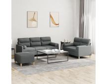 vidaXL 3 Piece Sofa Set with Pillows Dark Grey Fabric