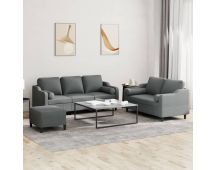 vidaXL 3 Piece Sofa Set with Pillows Dark Grey Fabric