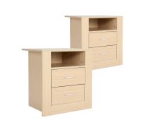 2X Bedside Table Side Storage Cabinet Nightstand Bedroom 2 Drawer 1 Shelf ZURI OAK