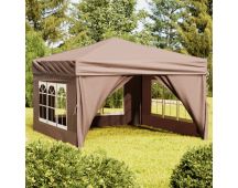 vidaXL Folding Party Tent with Sidewalls Taupe 3x3 m