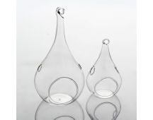 10 Pack of Hanging Clear Glass Tealight Candle Holder Tear Drop Pear Shape - 12cm High - Terrarium Plant Mini Garden Holder Decor