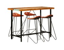 vidaXL 5 Piece Bar Set Solid Wood Reclaimed and Real Leather