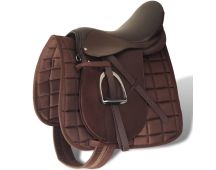 vidaXL Horse Riding Saddle Set 16" Real Leather Brown 14 cm 5-in-1