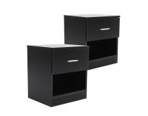 2X Bedside Table Side Storage Cabinet Nightstand Bedroom 1 Drawer 1 Shelf ELLA - BLACK