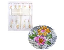 3 Pce Cafe Blooms Lace Kitchen Curtain Set