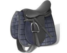 vidaXL Horse Riding Saddle Set 17.5" Real Leather Black 18 cm 5-in-1