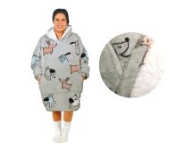 Adult Women Comfy Warm Blanket Hoodie with Sherpa Fleece Reverse Grey Dogs