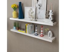 2 White MDF Floating Wall Display Shelves Book/DVD Storage