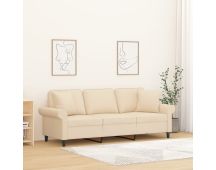 vidaXL 3-Seater Sofa with Pillows&Cushions Cream 180 cm Fabric
