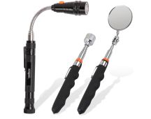 3Pc Magnetic Pick Up Tool Swivel Inspection Mirror Flexible Telescope LED Light