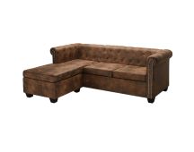 vidaXL L-shaped Chesterfield Sofa Artificial Suede Leather Brown