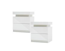 2X Bedside Table 2 Drawers RGB LED Bedroom Cabinet Nightstand Gloss AURORA WHITE