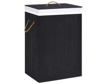 vidaXL Bamboo Laundry Basket with Single Section Black