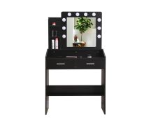 Diana Vanity Set with Shelves Cushioned Stool and Lighted Mirror- Black