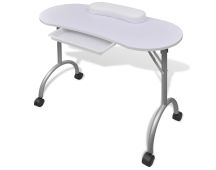Folding Manicure Nail Table with Castors White