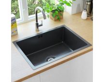 vidaXL Handmade Kitchen Sink with Overflow Hole Black Stainless Steel