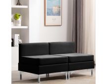 vidaXL Sectional Middle Sofas 2 pcs with Cushions Fabric Black