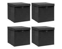 vidaXL Storage Boxes with Lids 4 pcs Black 32x32x32 cm Fabric