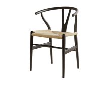 1x Artiss Dining Chair Wooden Rattan Wishbone Black