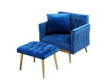 Artiss Armchair Ottoman Accent Chair Pillow Velvet Blue