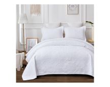 Antique White 100% Cotton Quilted 3 pcs Bedspread Coverlet Set King Single