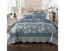 Blue Bouquet Cotton 100% Cotton Quilted 3 pcs Bedspread Coverlet Set King