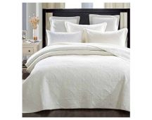 Elegant Ivory 100% Cotton Quilted 3 pcs Bedspread Coverlet Set King