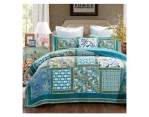 Aquamarine 100% Cotton Quilted 3 pcs Bedspread Coverlet Set King