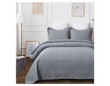 Misty Grey 100% Cotton Quilted 3 pcs Bedspread Coverlet Set King