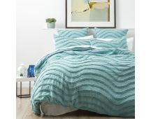 Chenille Wave 100% Cotton Vintage Washed Aqua Tufted Quilt Cover Set by Cloud Linen Queen