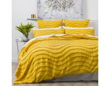 Chenille Wave 100% Cotton Vintage Washed Mustard Tufted Quilt Cover Set by Cloud Linen Queen