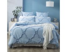 Moroccan 100% Cotton Chenille Vintage Washed Tufted Sky Quilt Cover Set by Renee Taylor King