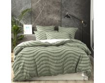 Chenille Wave 100% Cotton Vintage Washed Sage Tufted Quilt Cover Set by Cloud Linen Super King