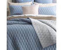 Diamante Vintage Stone Washed Cotton Reversible Quilted Blue Coverlet Set by Renee Taylor Queen/King