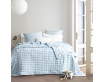 Gingham Washed Cotton Yarn Dyed Revesible Textured French Blue Blanket by Renee Taylor Single/Double