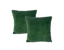 Minerva Emerald Twin Pack Cotton Velvet Embroidered Cushion Polyester Filled by Cloud Linen