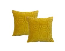 Roma Gold Twin Pack Cotton Velvet Embroidered Cushion Polyester Filled by Cloud Linen