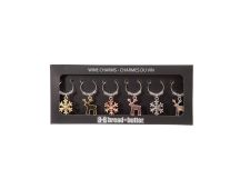 Bread and Butter (3) Snowflake and (3) Reindeer Wie Glass Charms - 6 Pack