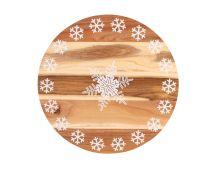 Bread and Butter 18 Inch Print Wooden Lazy Susan Tray - White Snowflake