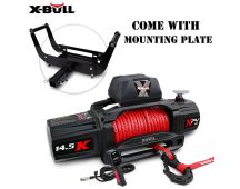 X-BULL 12V Electric Winch 14500LBS synthetic rope with winch mounting plate