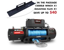 X-BULL 12000LBS Electric Winch 12V 4x4 synthetic rope 4WD Car with winch mounting plate