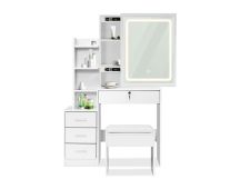 EKKIO Dressing Table White LED Mirror + Stool