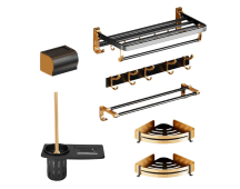 Gominimo Bathroom Wall Mount Black Gold Accessories Set (H)