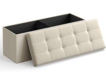 SONGMICS 109cm Folding Storage Ottoman Bench Beige