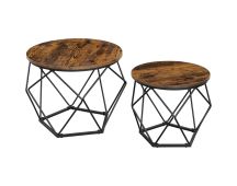 VASAGLE Set of 2 Rustic Brown and Black Coffee Tables with Robust Steel Frame