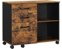 VASAGLE File Cabinet with 3 Drawer Mobile Lateral Filing Cabinet with Open Compartments Rustic Brown and Black