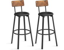 VASAGLE Set of 2 Bar Stools with Footrest PU Cover Vintage Brown Black