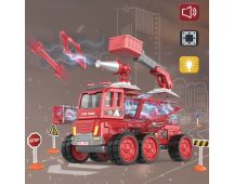 DanBaoLe Magnetic Fire Truck DIY Assembly Eneineering Vehicle with Music Lights Red Christmas Gift